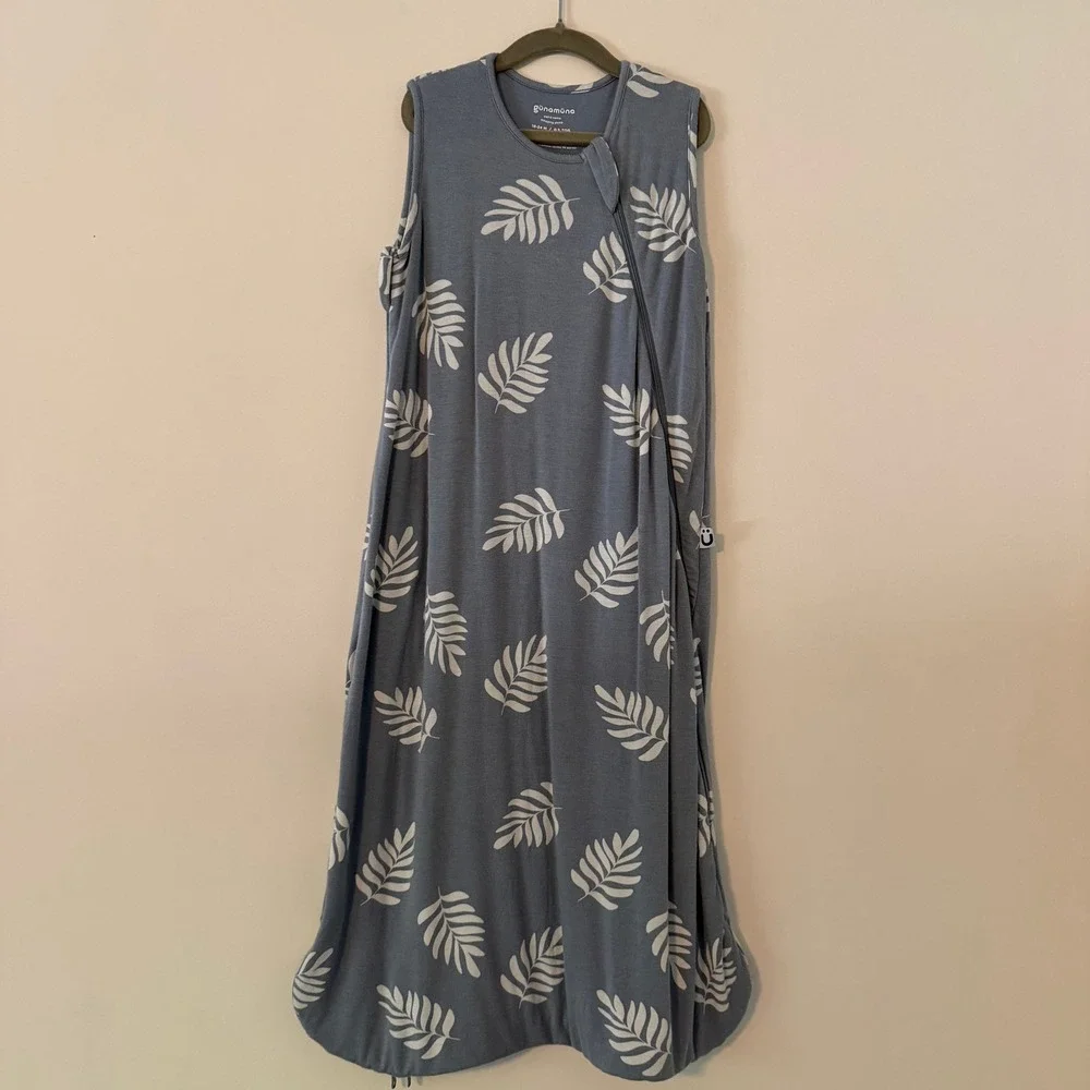 gunamuna Bamboo Leaf Print Sleep Bag Sack Blue White 0.5 TOG Unisex 18-24 M